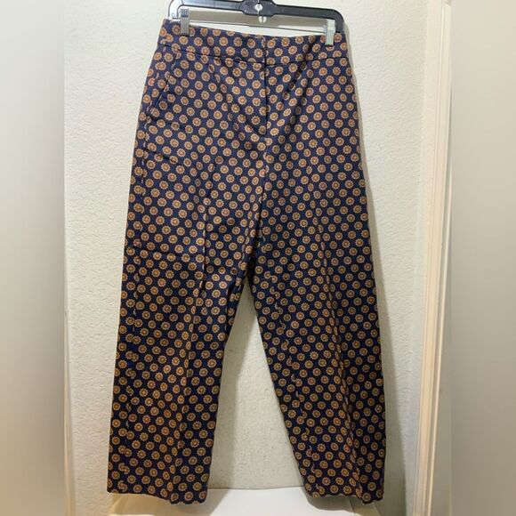 NWOT Boden cropped Print pants Trousers BLUE & ORANGE Size 6R - Picture 2 of 7